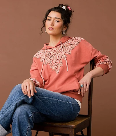 Crochet Applique Hooded Sweatshirt