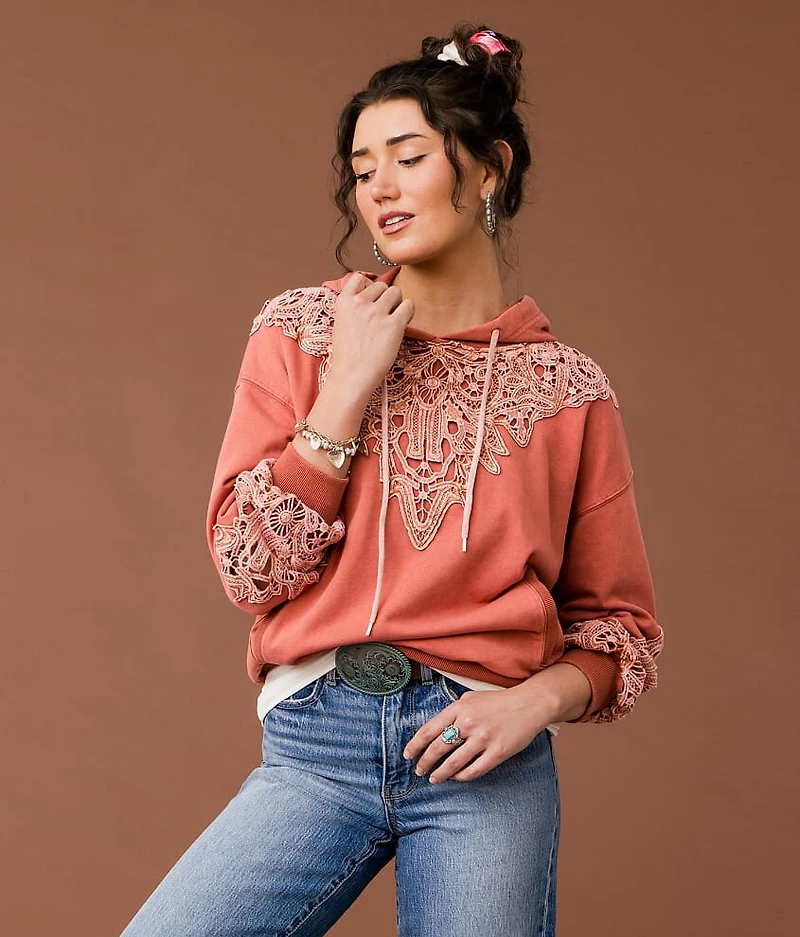 Crochet Applique Hooded Sweatshirt