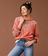 Crochet Applique Hooded Sweatshirt