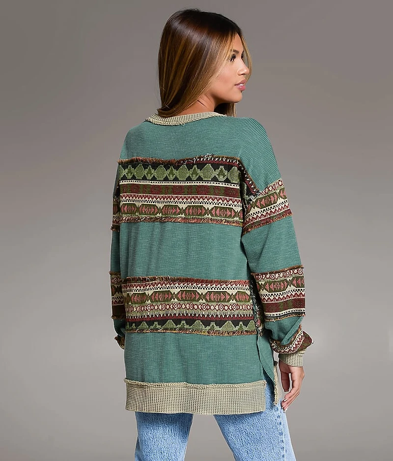 Jacquard Applique Fringe Oversized Top