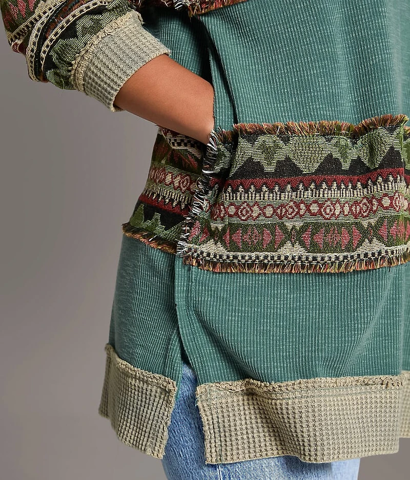 Jacquard Applique Fringe Oversized Top