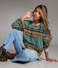 Jacquard Applique Fringe Oversized Top