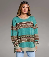 Jacquard Applique Fringe Oversized Top