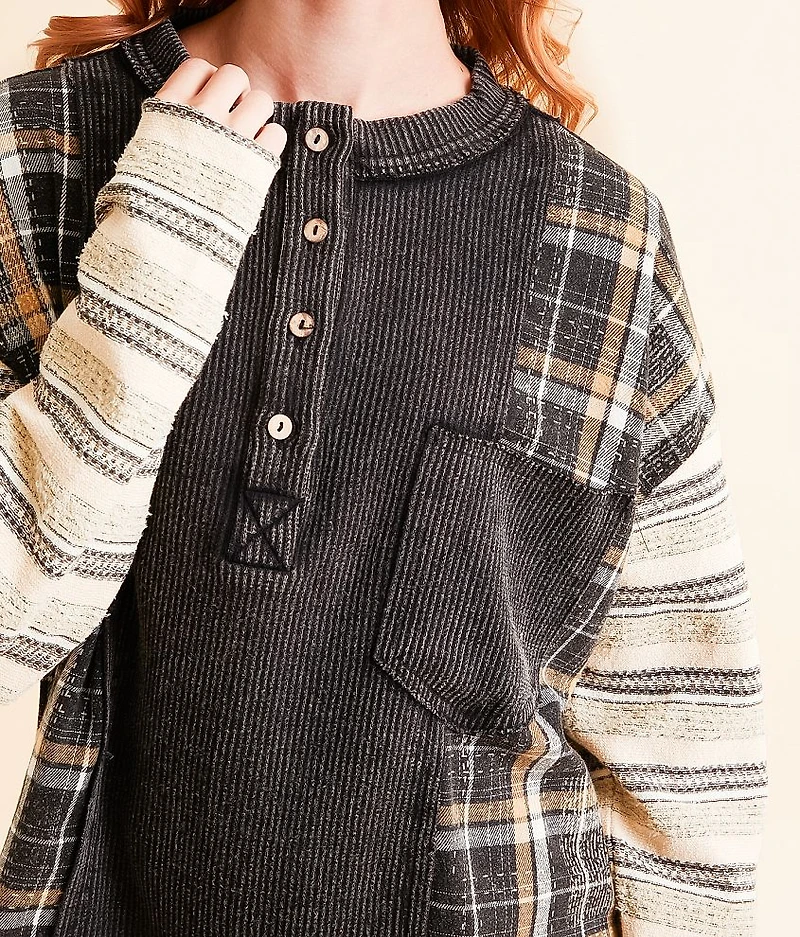 Pieced Plaid Henley