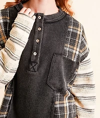 Pieced Plaid Henley