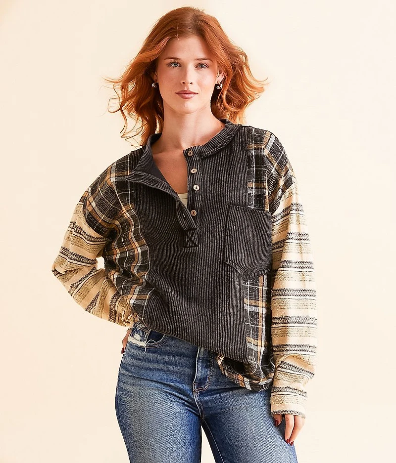 Pieced Plaid Henley