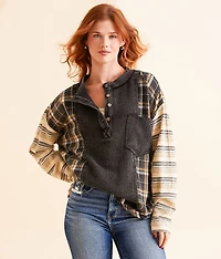 Pieced Plaid Henley
