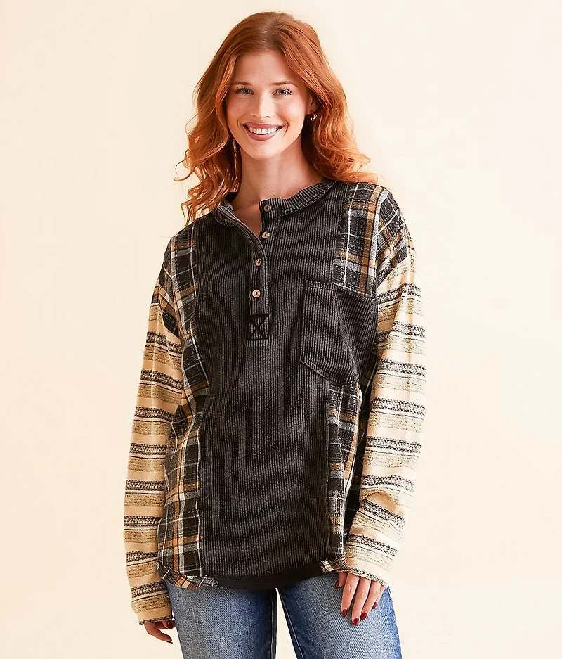 Pieced Plaid Henley