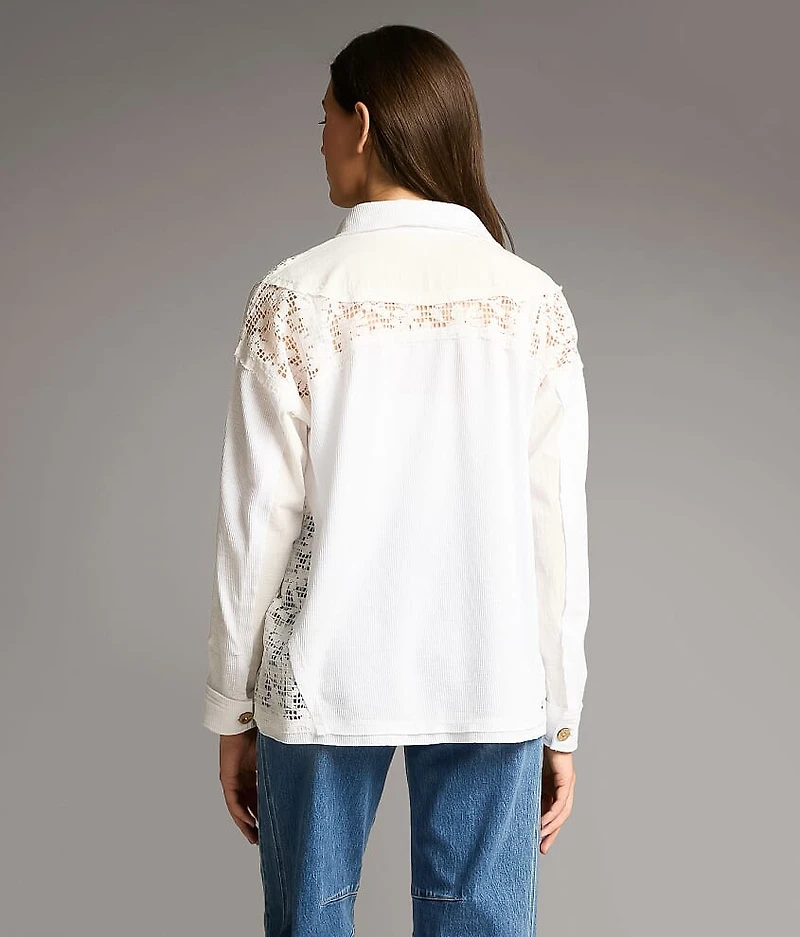 Ribbed Knit Lace Shirt