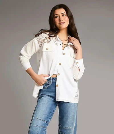 Ribbed Knit Lace Shirt