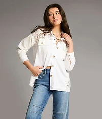 Ribbed Knit Lace Shirt