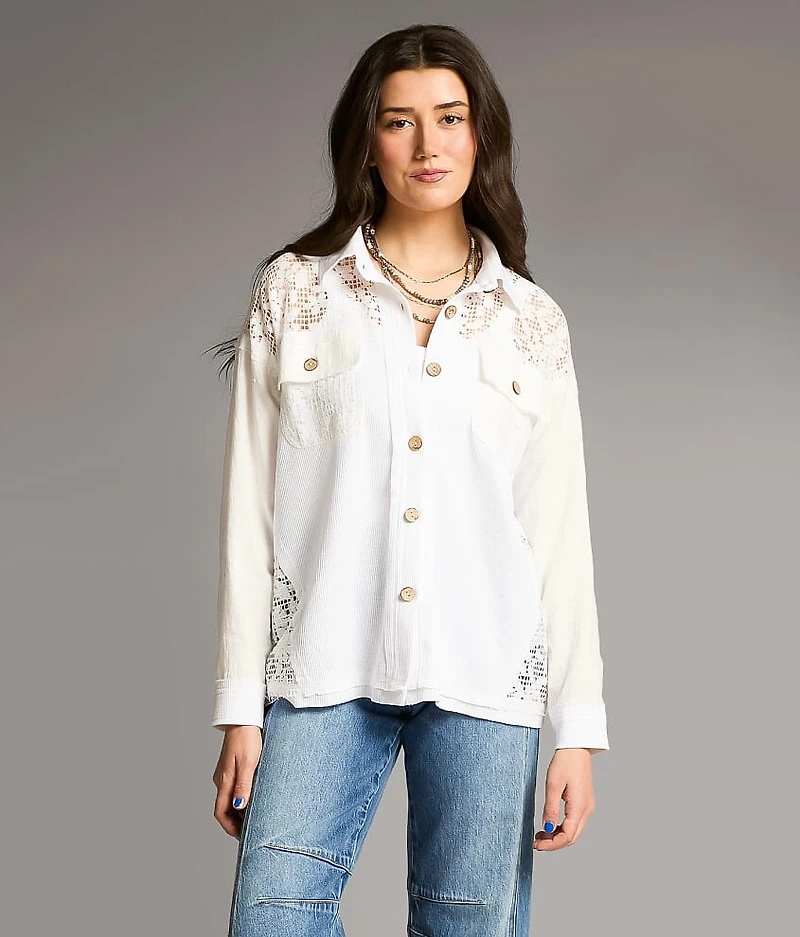 Ribbed Knit Lace Shirt