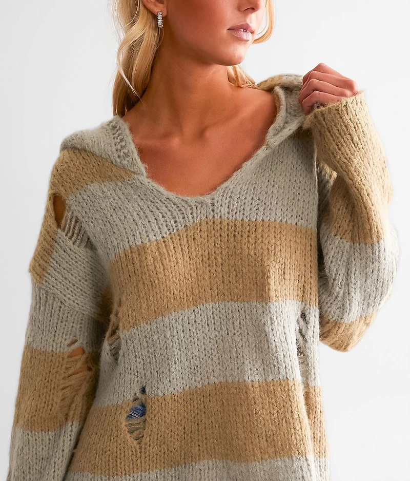 Open Weave Hooded Sweater