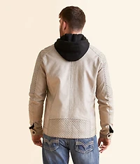 Washed Faux Leather Hooded Jacket