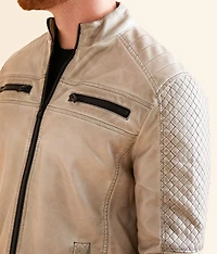 Washed Faux Leather Hooded Jacket
