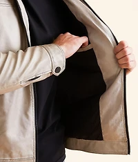 Washed Faux Leather Hooded Jacket