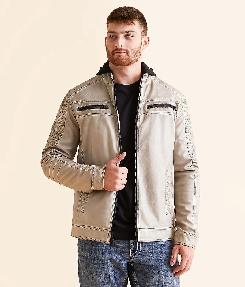Washed Faux Leather Hooded Jacket