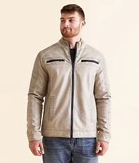 Washed Faux Leather Hooded Jacket