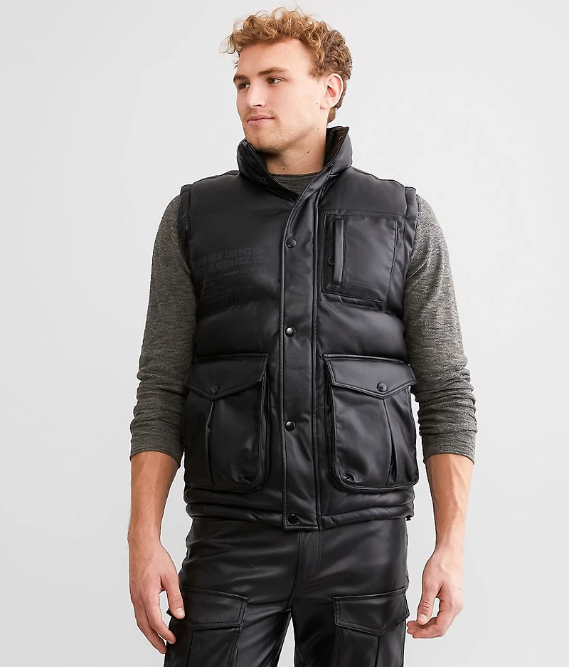 Faux Leather Puffer Vest