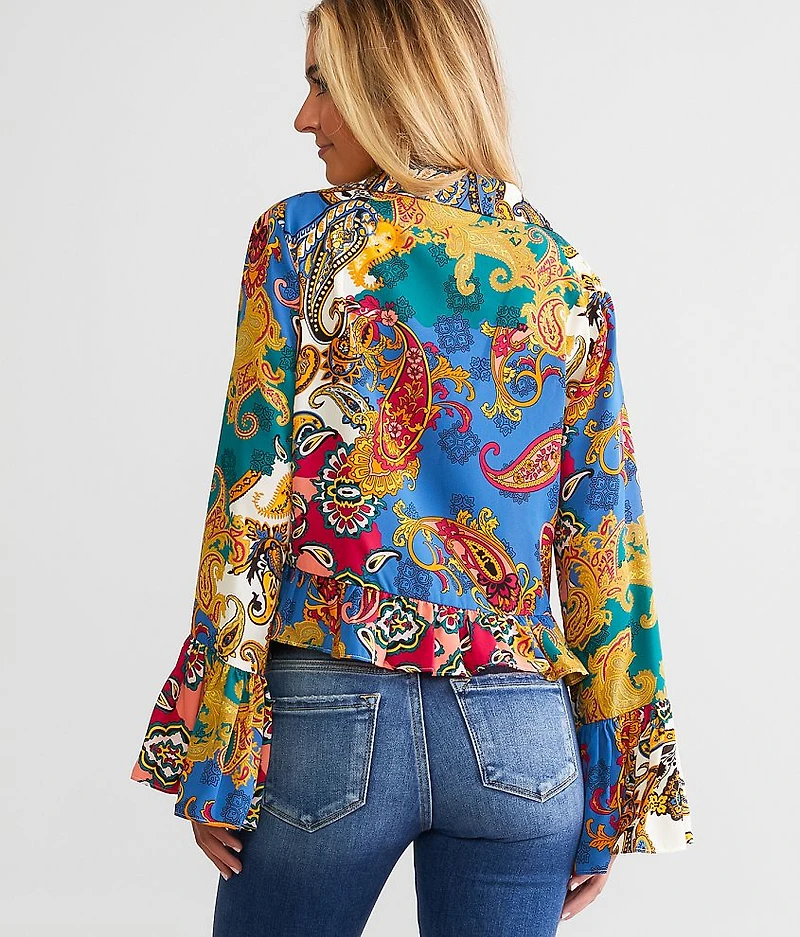 Mixed Paisley Print Chiffon Blouse