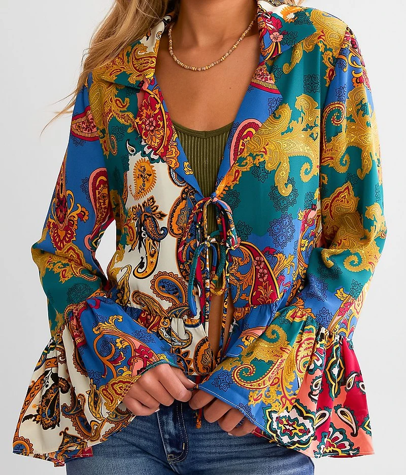 Mixed Paisley Print Chiffon Blouse