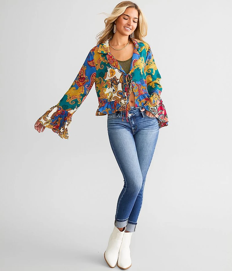 Mixed Paisley Print Chiffon Blouse
