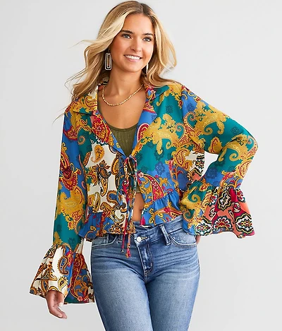 Mixed Paisley Print Chiffon Blouse