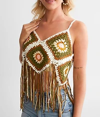 Floral Square Cropped Tank Top - One