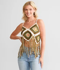 Floral Square Cropped Tank Top - One