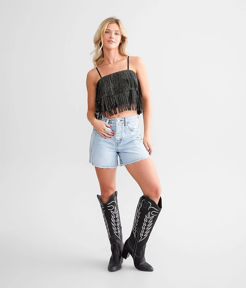 Rhinestone Fringe Cropped Tank Top