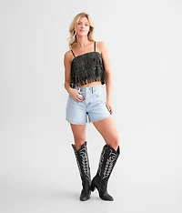 Rhinestone Fringe Cropped Tank Top