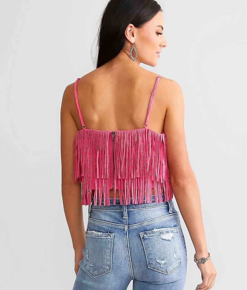 Rhinestone Fringe Cropped Tank Top
