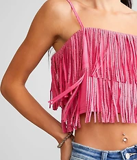 Rhinestone Fringe Cropped Tank Top