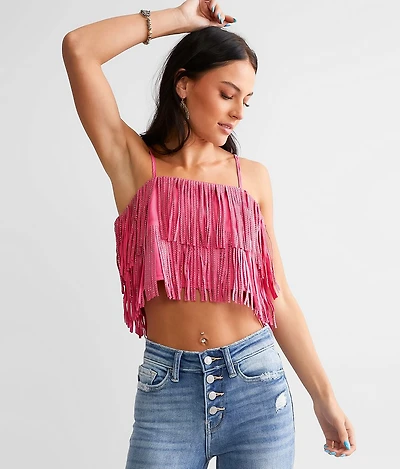Rhinestone Fringe Cropped Tank Top