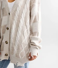 Checkered Cable Knit Cardigan Sweater