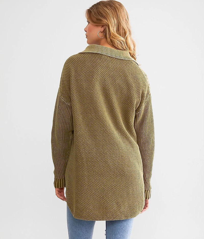 Washed Cable Knit Cardigan Sweater
