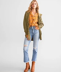 Washed Cable Knit Cardigan Sweater