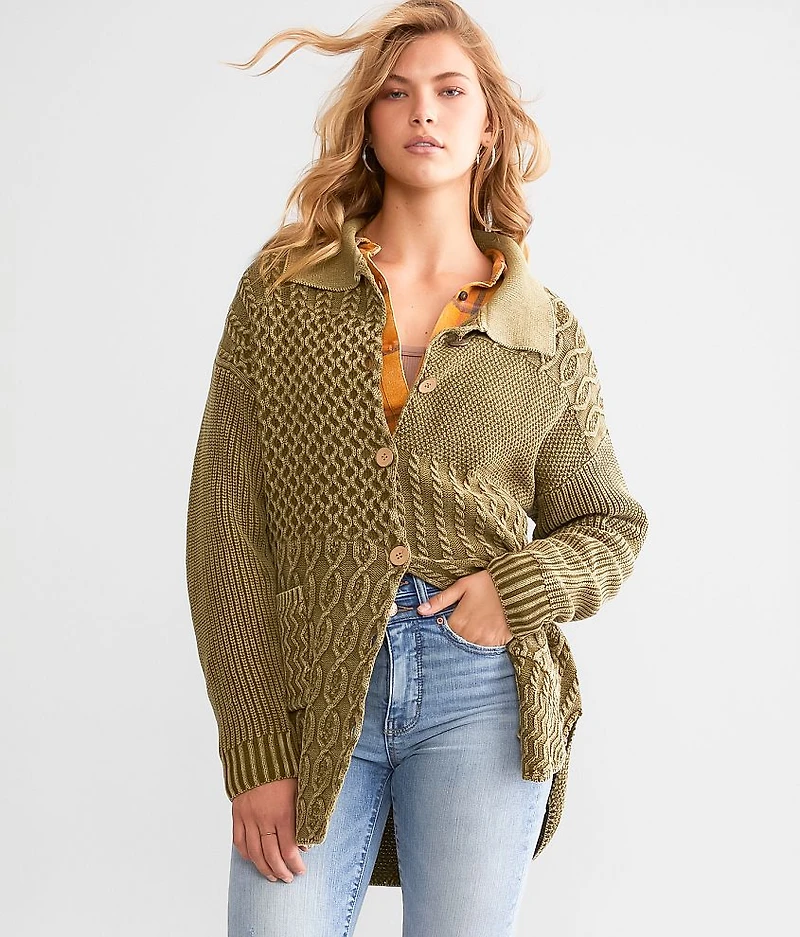 Washed Cable Knit Cardigan Sweater