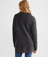 Washed Cable Knit Cardigan Sweater