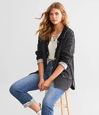 Washed Cable Knit Cardigan Sweater