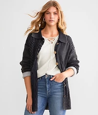 Washed Cable Knit Cardigan Sweater