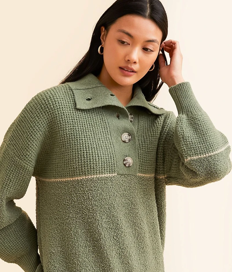 Pieced Chenille Henley Sweater