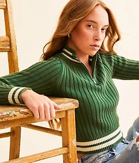 FITZ + EDDI Quarter Zip Cropped Varsity Sweater