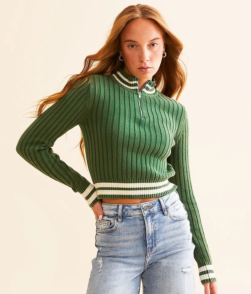 FITZ + EDDI Quarter Zip Cropped Varsity Sweater