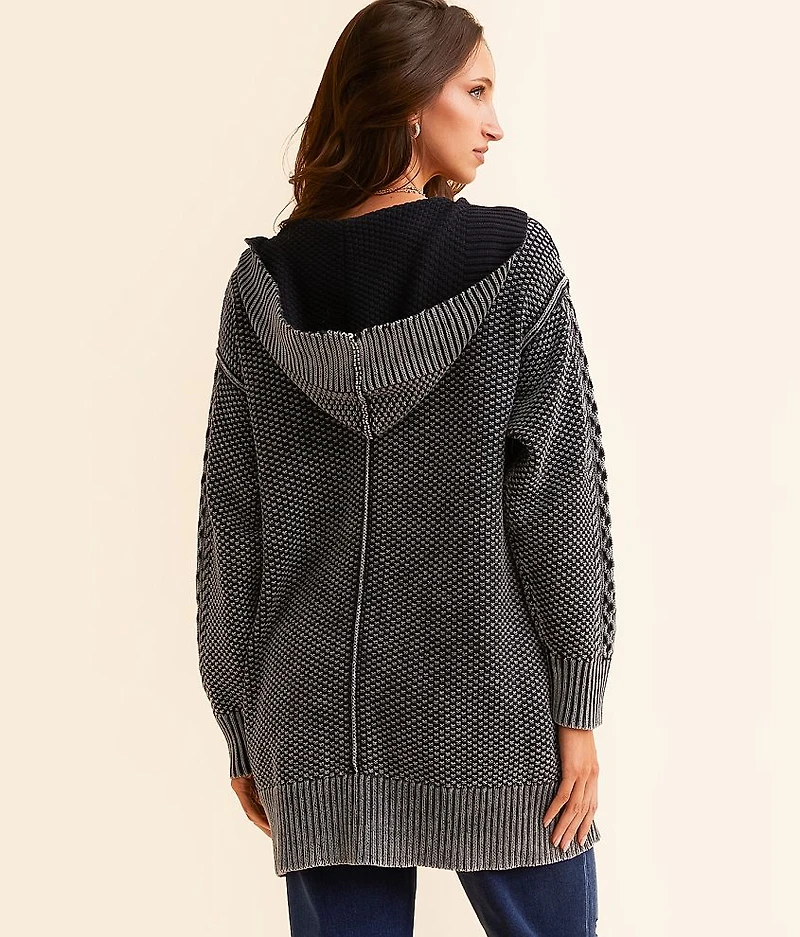 Cable Knit Hooded Cardigan Sweater