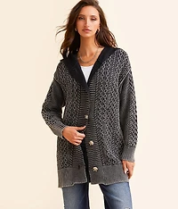 Cable Knit Hooded Cardigan Sweater