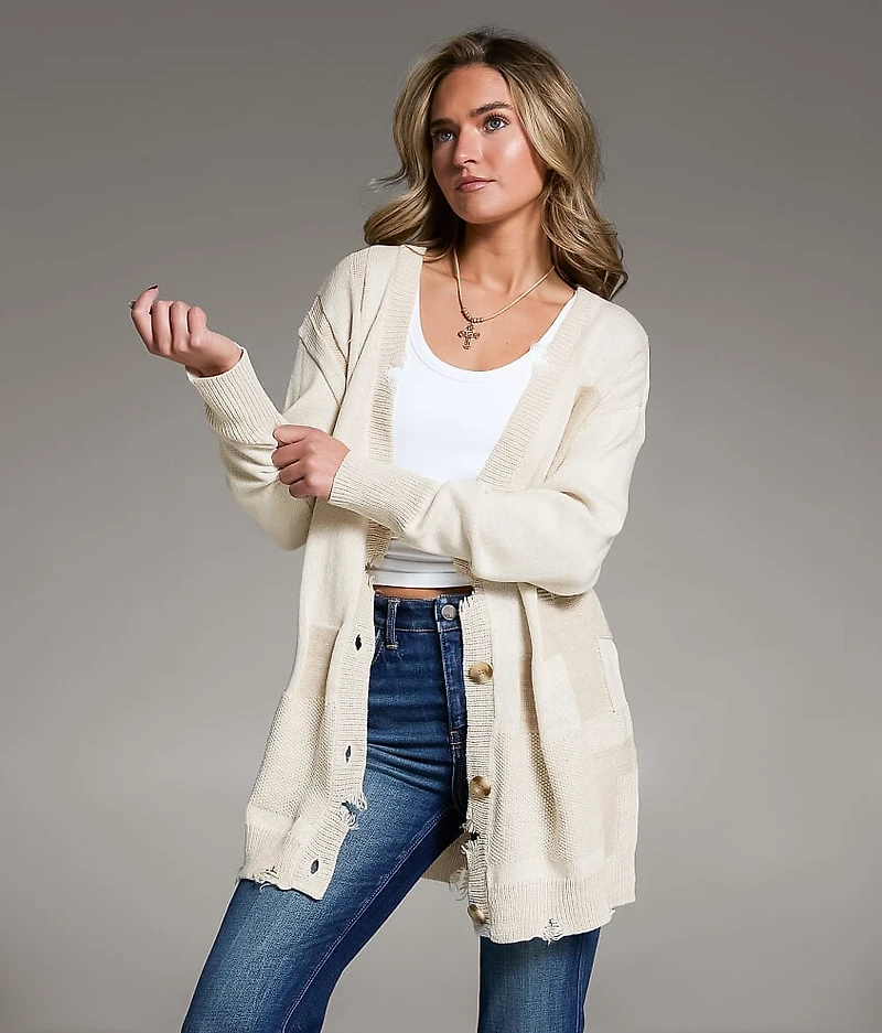 Checkered Cardigan Sweater