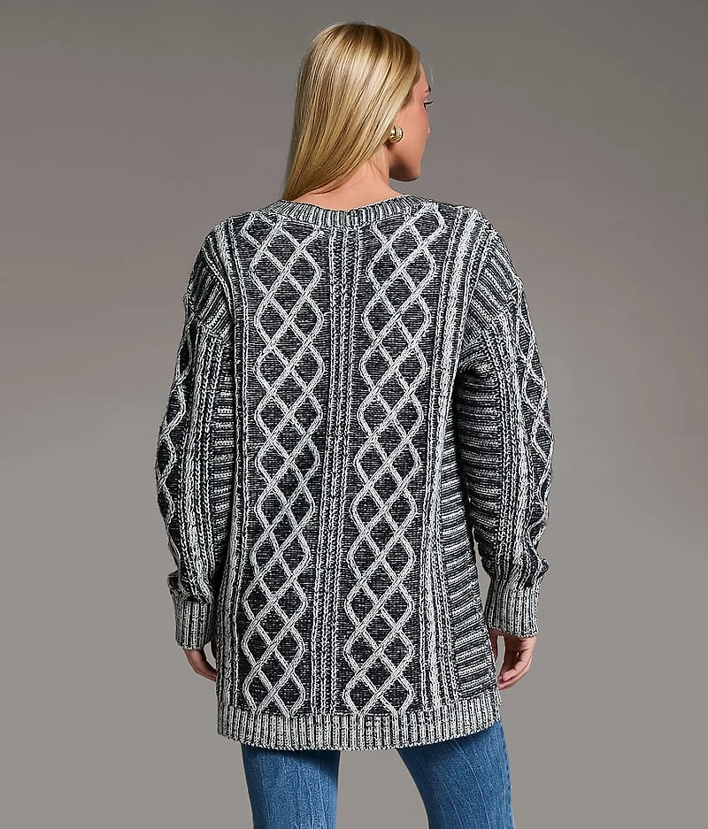 Plated Cable Stitch Cardigan Sweater