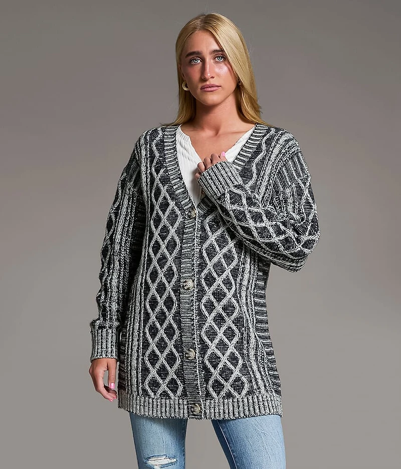 Plated Cable Stitch Cardigan Sweater