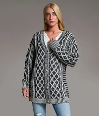 Plated Cable Stitch Cardigan Sweater